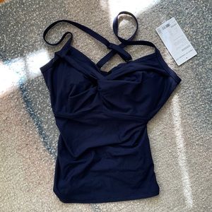 NWT ATHLETA twist up tankini top bathing suit in navy with adjustable straps